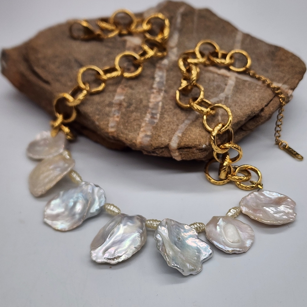 Cult Gaia Genuine Pearls 14K Gold plated Necklace Real Raw Coin Pearls
